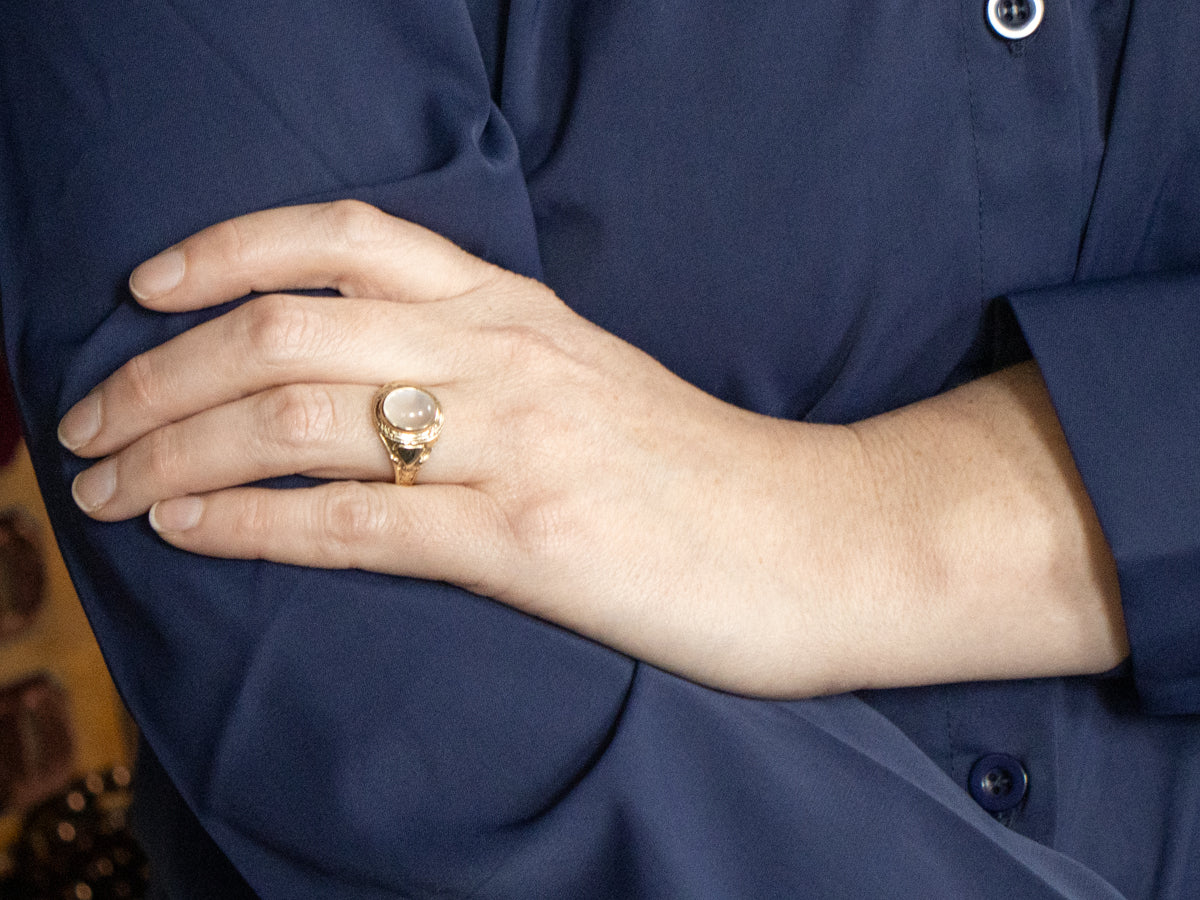 Vintage Moonstone and Gold Unisex Ring