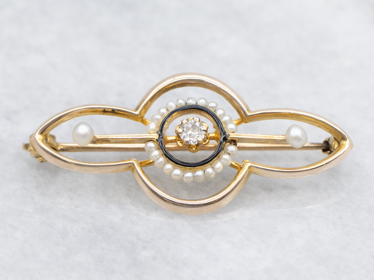 Sweet Buttercup Diamond and Seed Pearl Antique Brooch