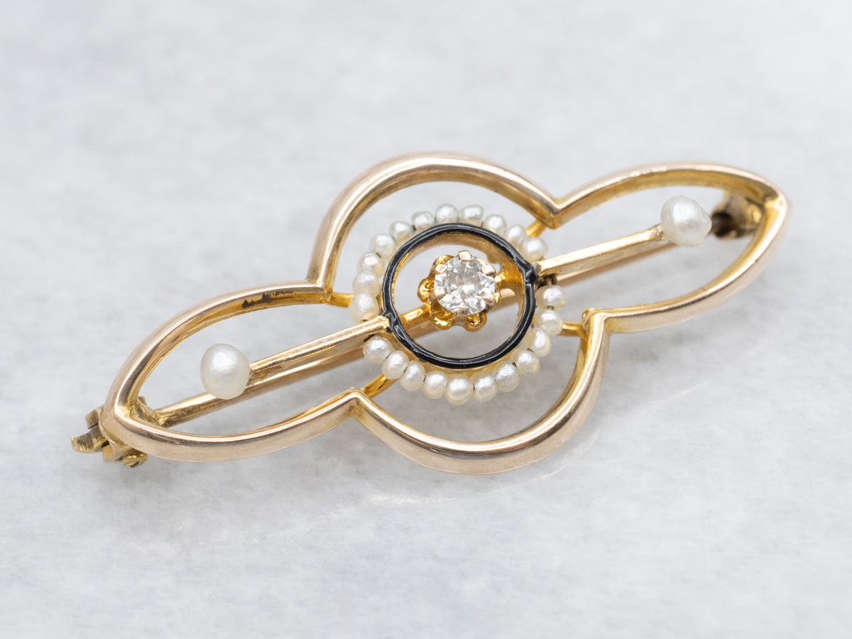 Sweet Buttercup Diamond and Seed Pearl Antique Brooch