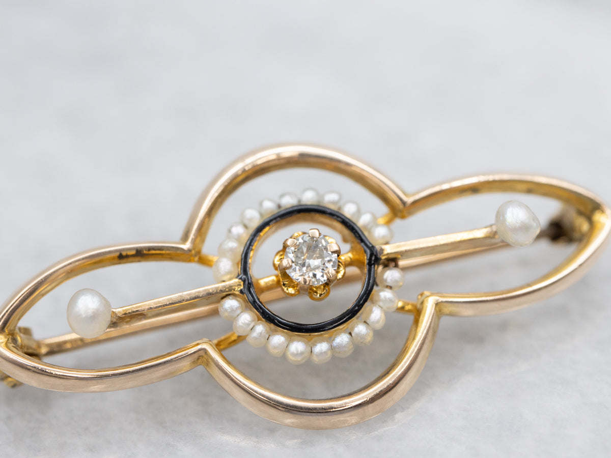 Sweet Buttercup Diamond and Seed Pearl Antique Brooch