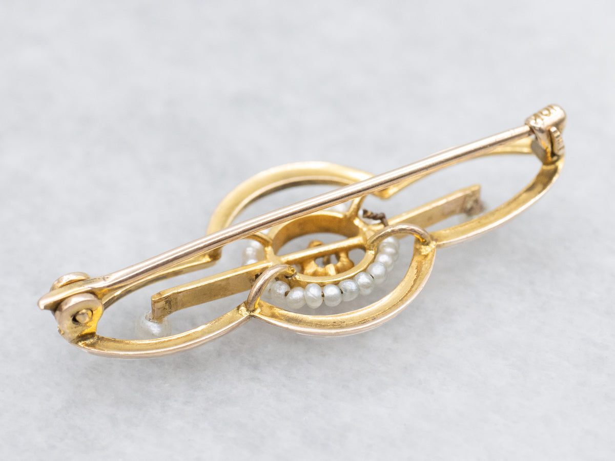 Sweet Buttercup Diamond and Seed Pearl Antique Brooch