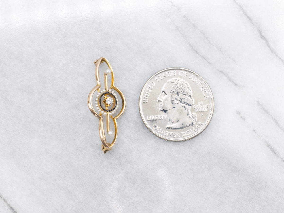 Sweet Buttercup Diamond and Seed Pearl Antique Brooch