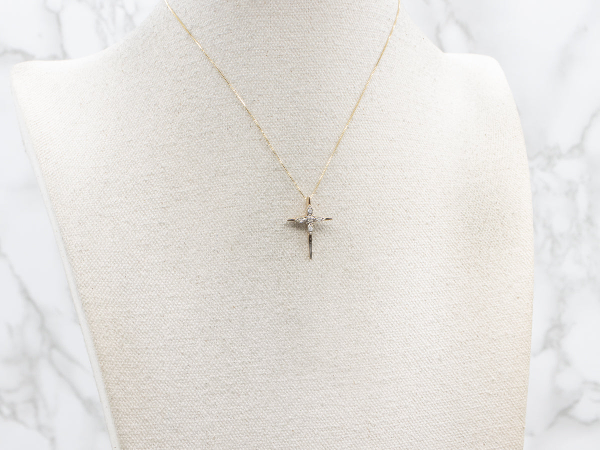 Two-Tone Gold Diamond Cross Pendant