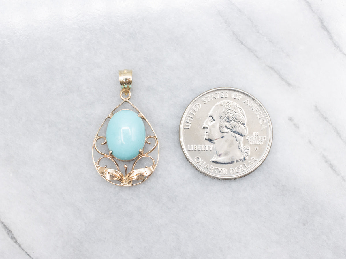 Vintage Turquoise and Gold Botanical Pendant