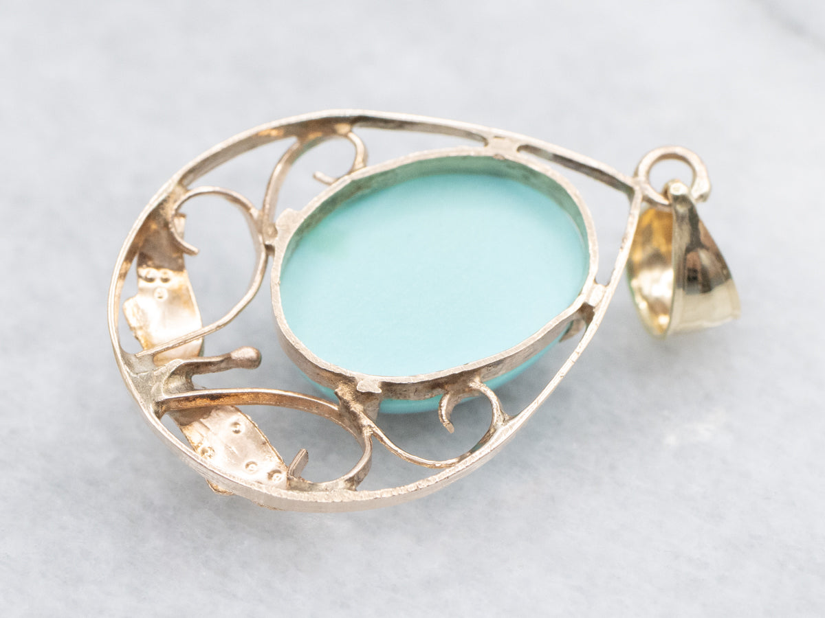 Vintage Turquoise and Gold Botanical Pendant
