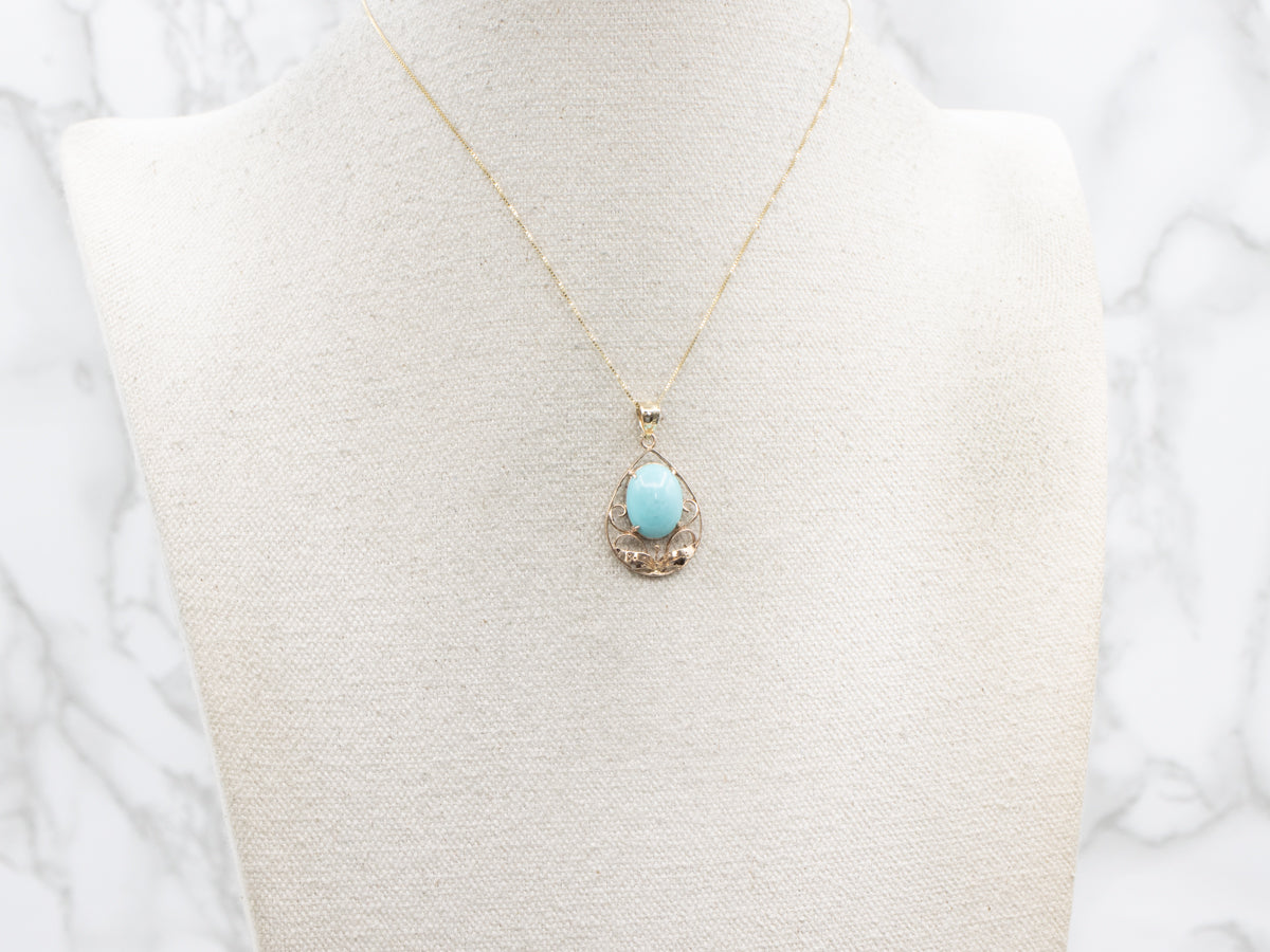 Vintage Turquoise and Gold Botanical Pendant