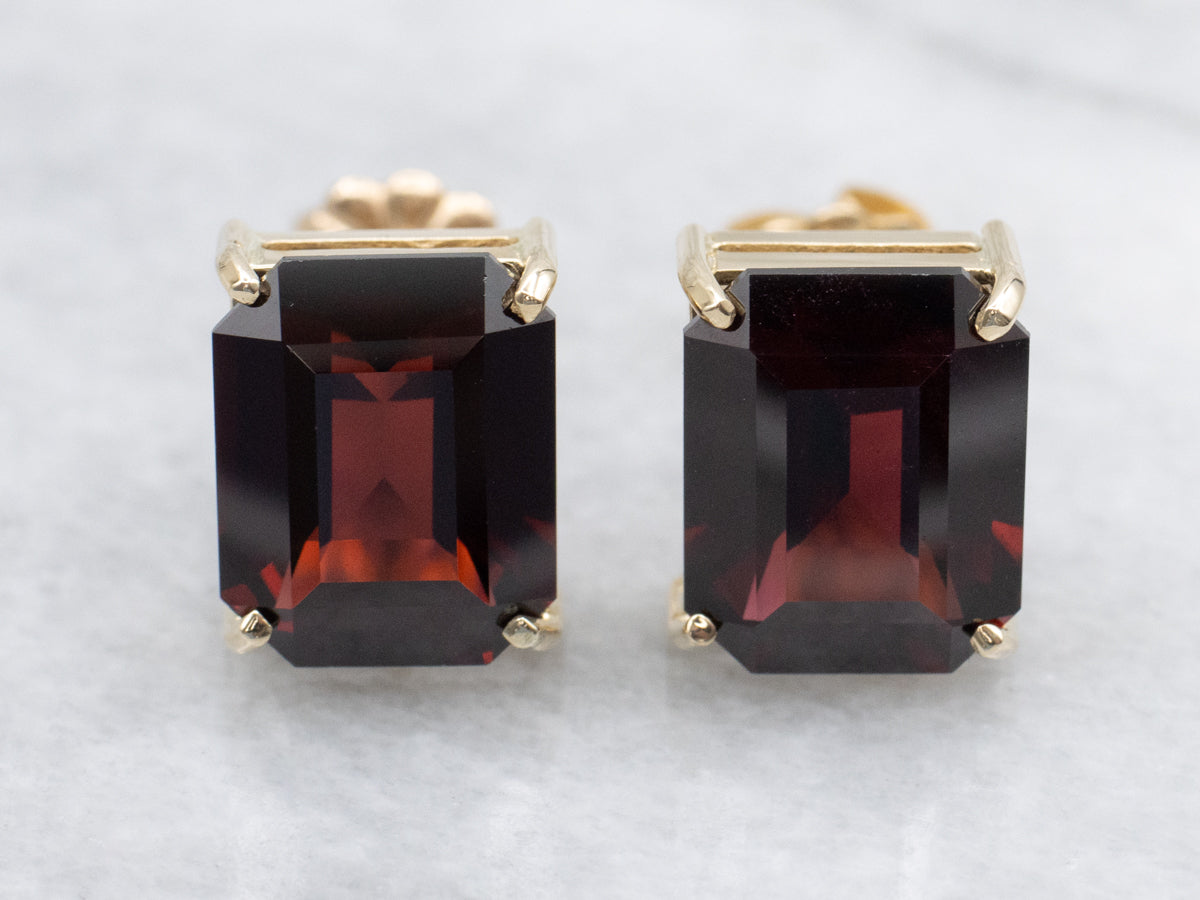 Bold Garnet and Gold Gemstone Stud Earrings