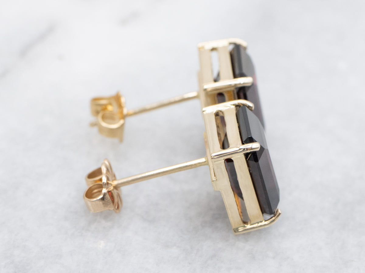 Bold Garnet and Gold Gemstone Stud Earrings
