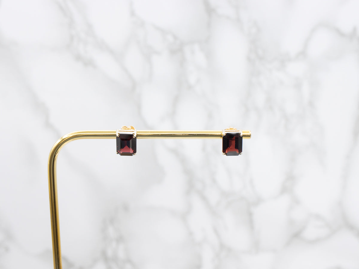 Bold Garnet and Gold Gemstone Stud Earrings