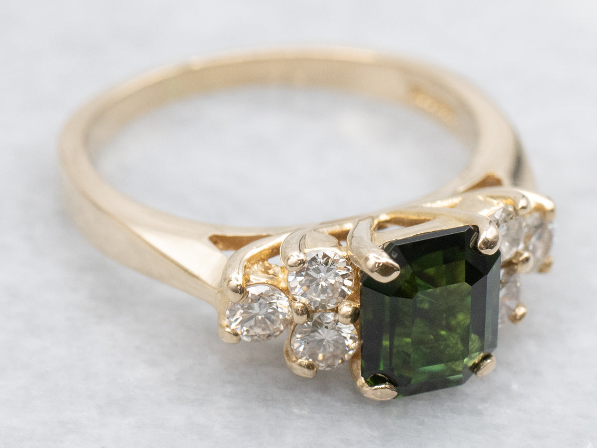 Tourmaline and Diamond Gold Ring