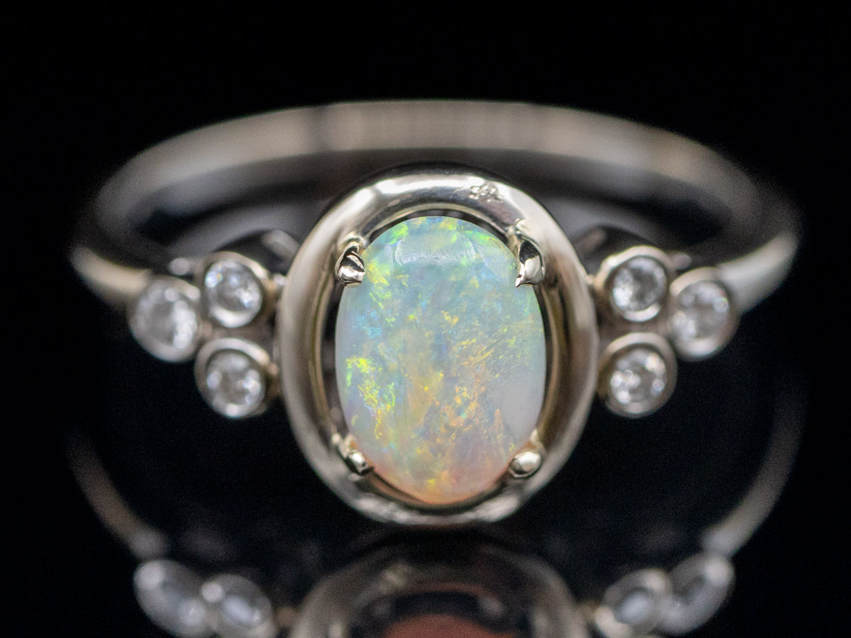 Polished Gold Modern Opal and Diamond Ring