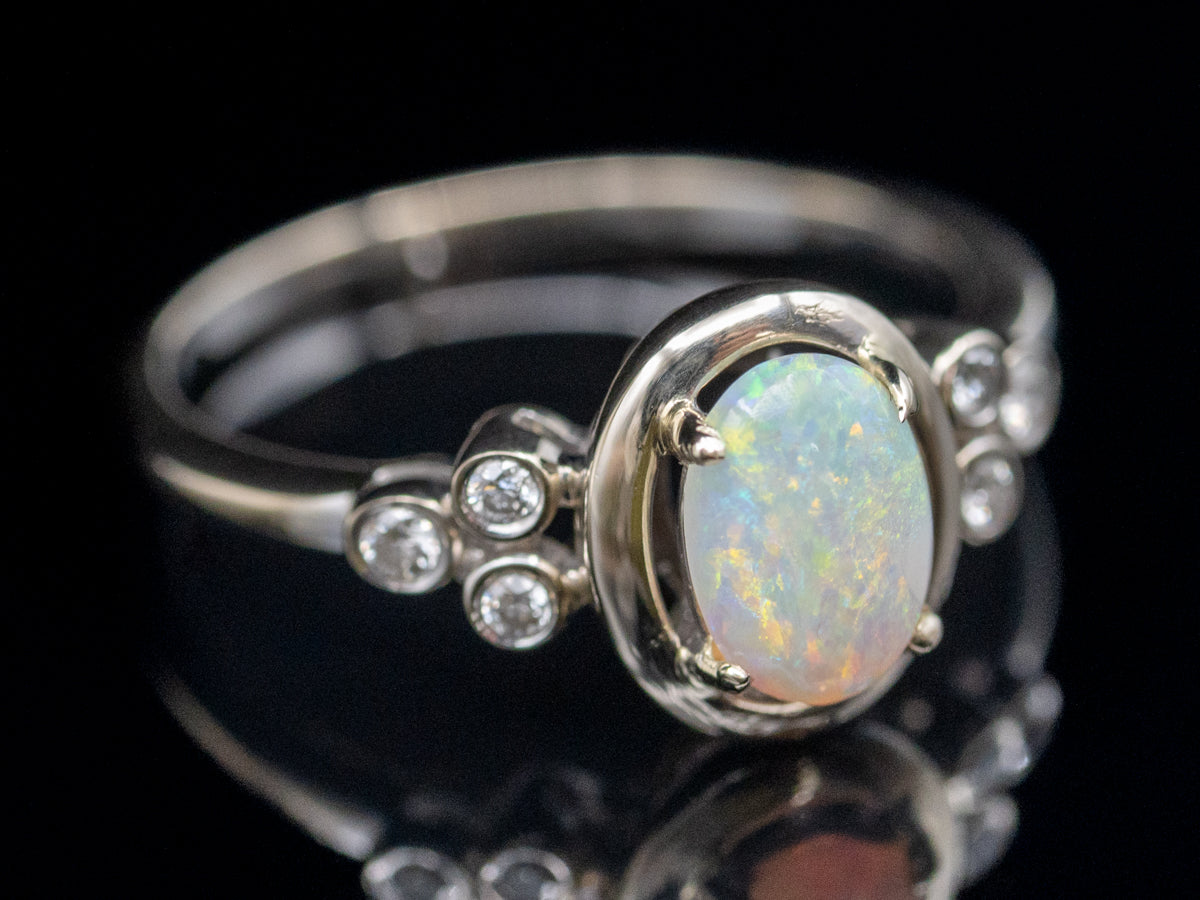 Polished Gold Modern Opal and Diamond Ring