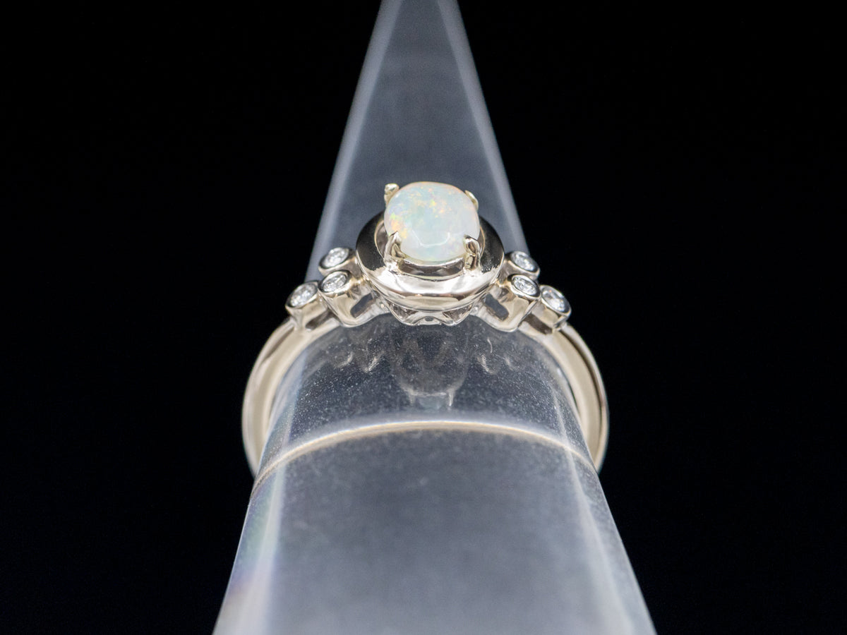 Polished Gold Modern Opal and Diamond Ring