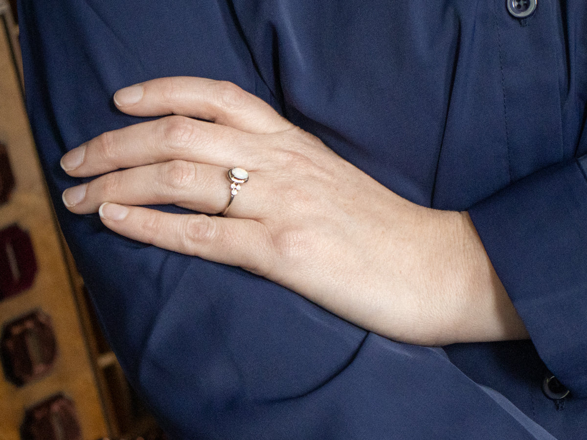 Polished Gold Modern Opal and Diamond Ring