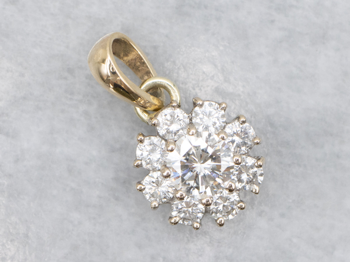 Floral Diamond Cluster Gold Pendant