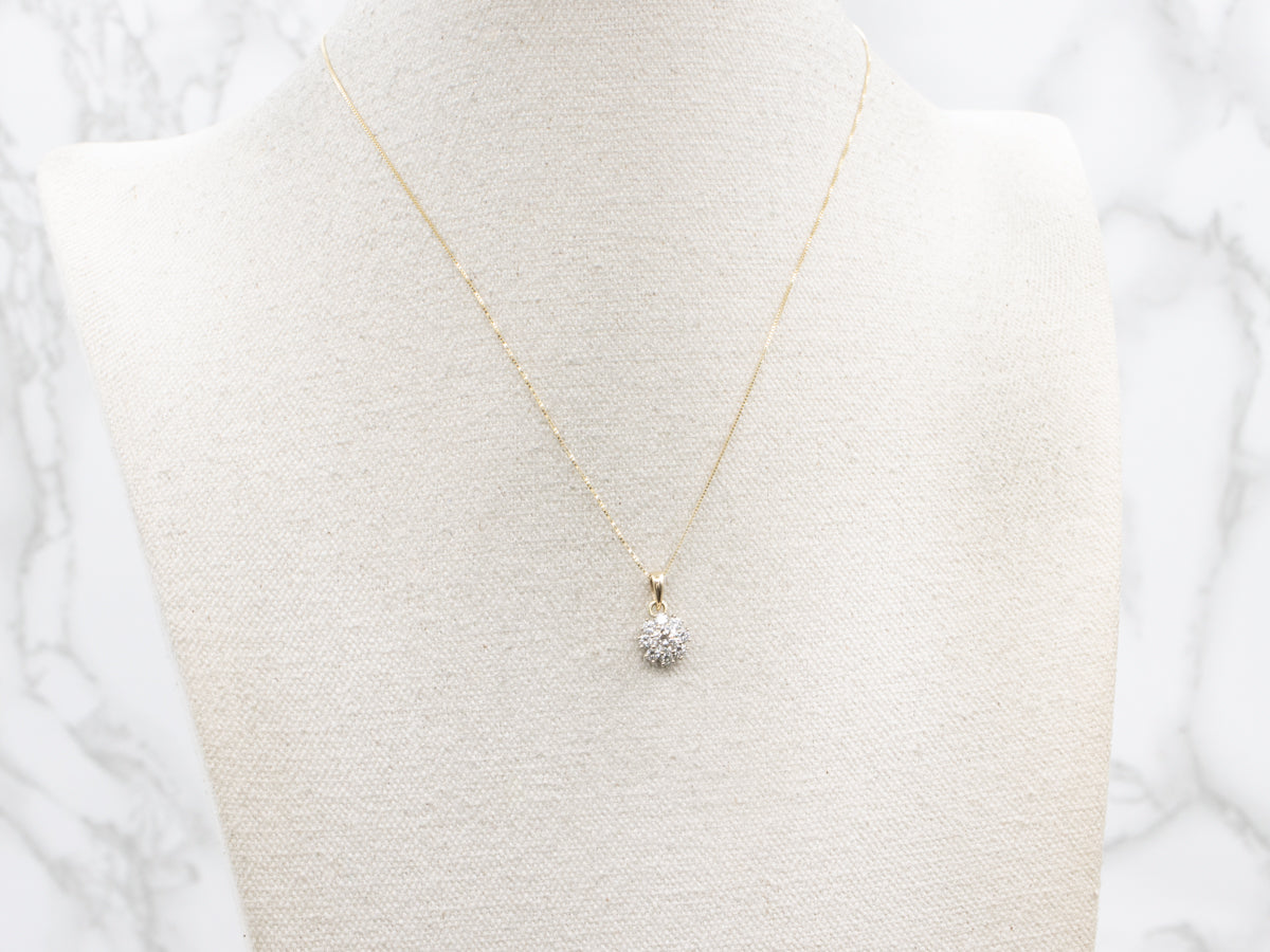 Floral Diamond Cluster Gold Pendant