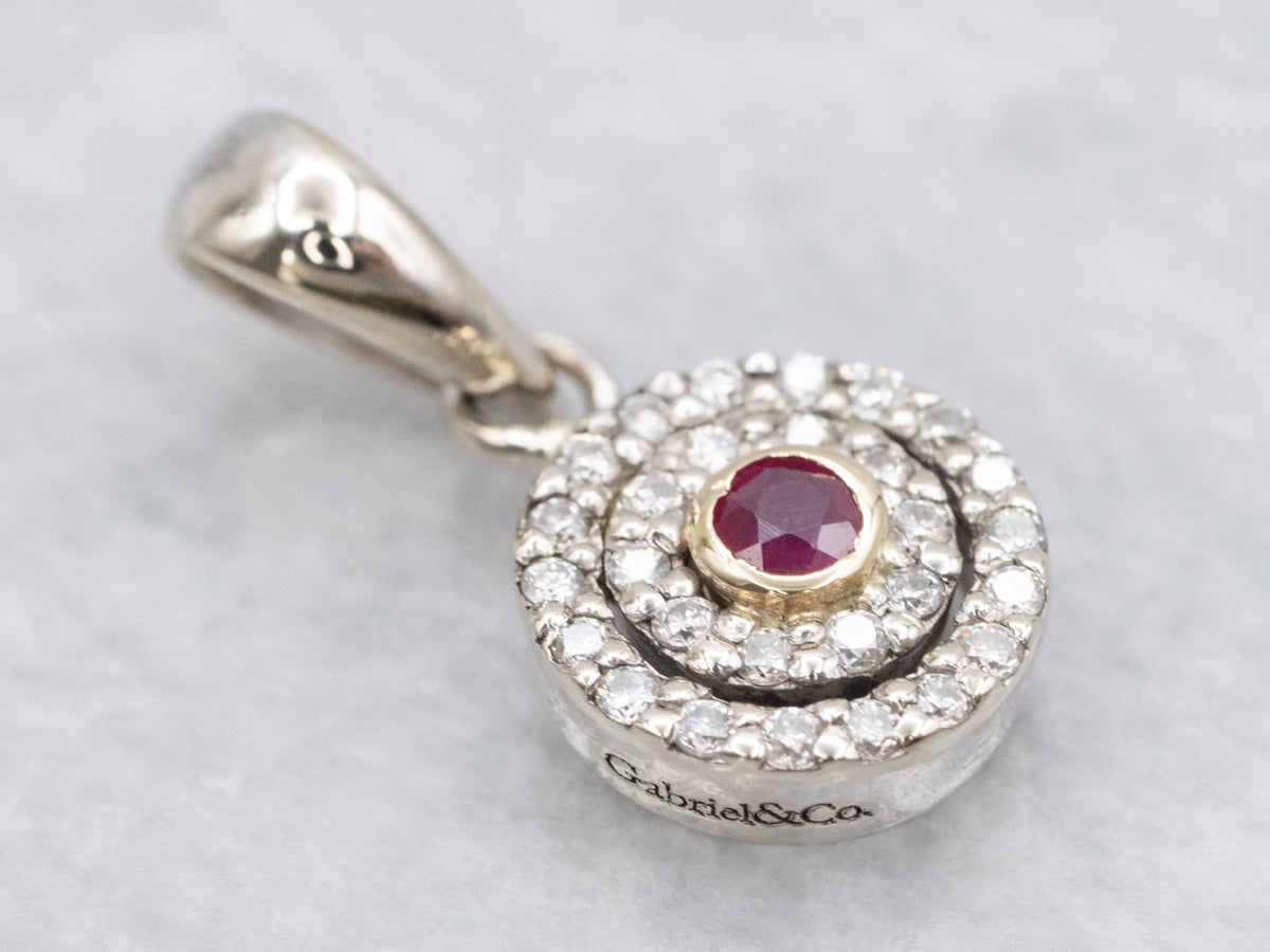 Ruby Diamond Double Halo Pendant