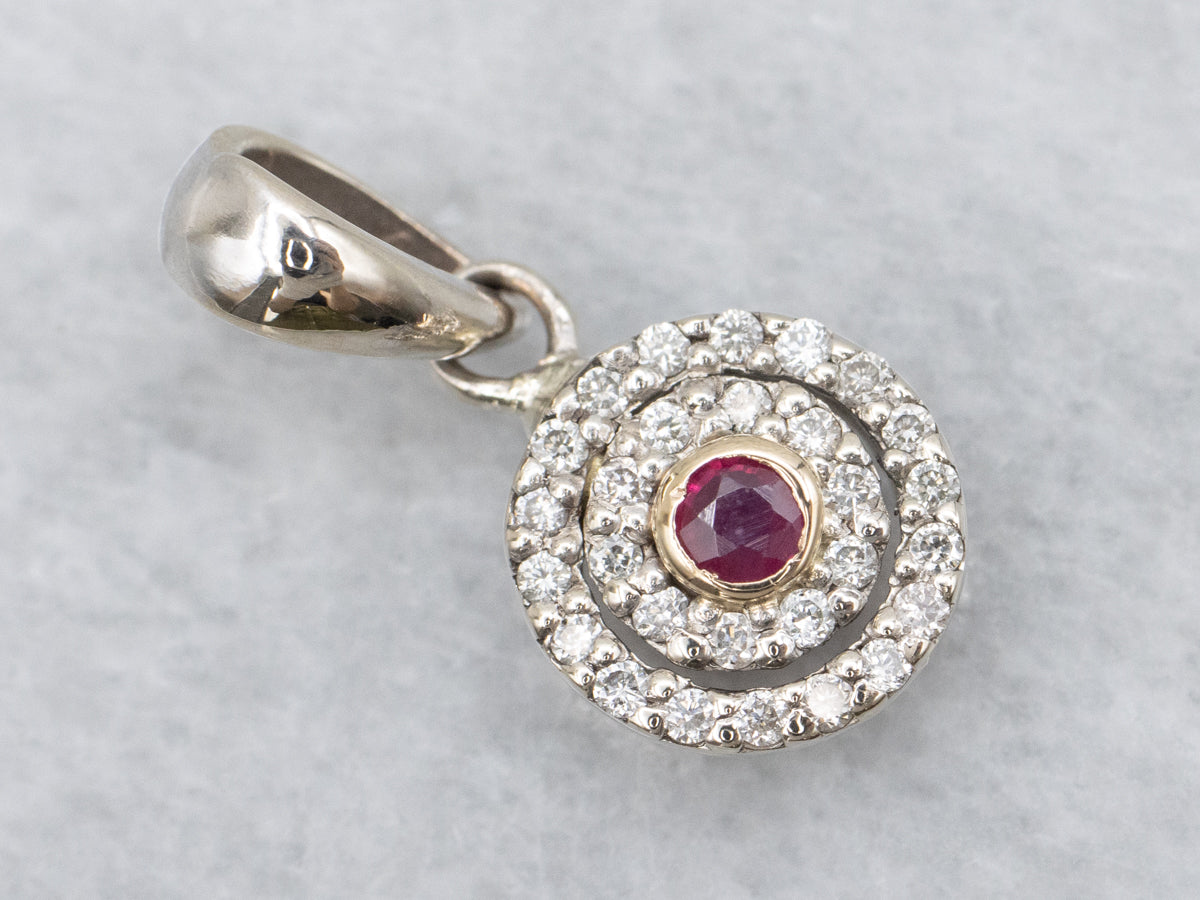 Ruby Diamond Double Halo Pendant