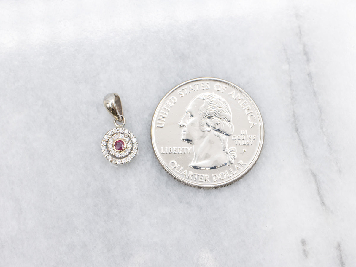 Ruby Diamond Double Halo Pendant
