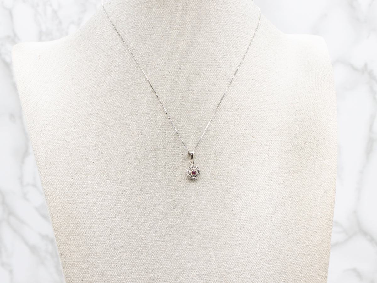 Ruby Diamond Double Halo Pendant