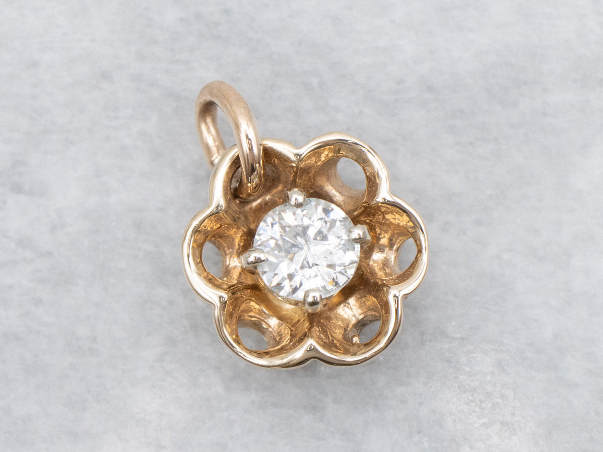 Golden Floral Diamond Solitaire Pendant