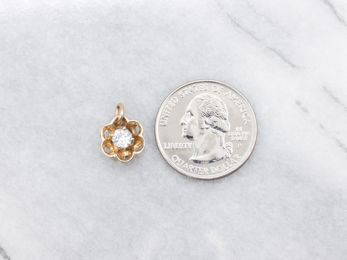Golden Floral Diamond Solitaire Pendant