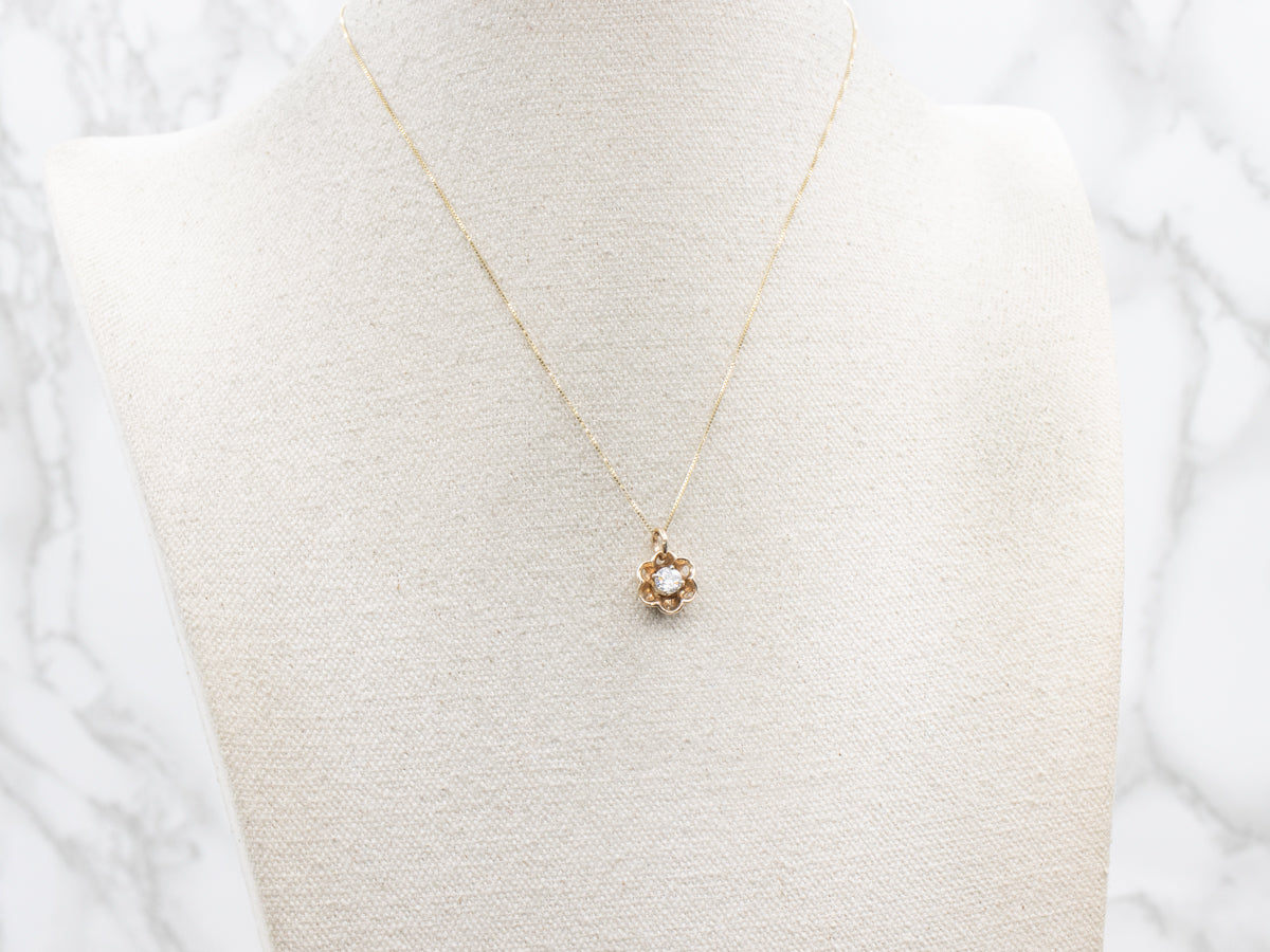 Golden Floral Diamond Solitaire Pendant