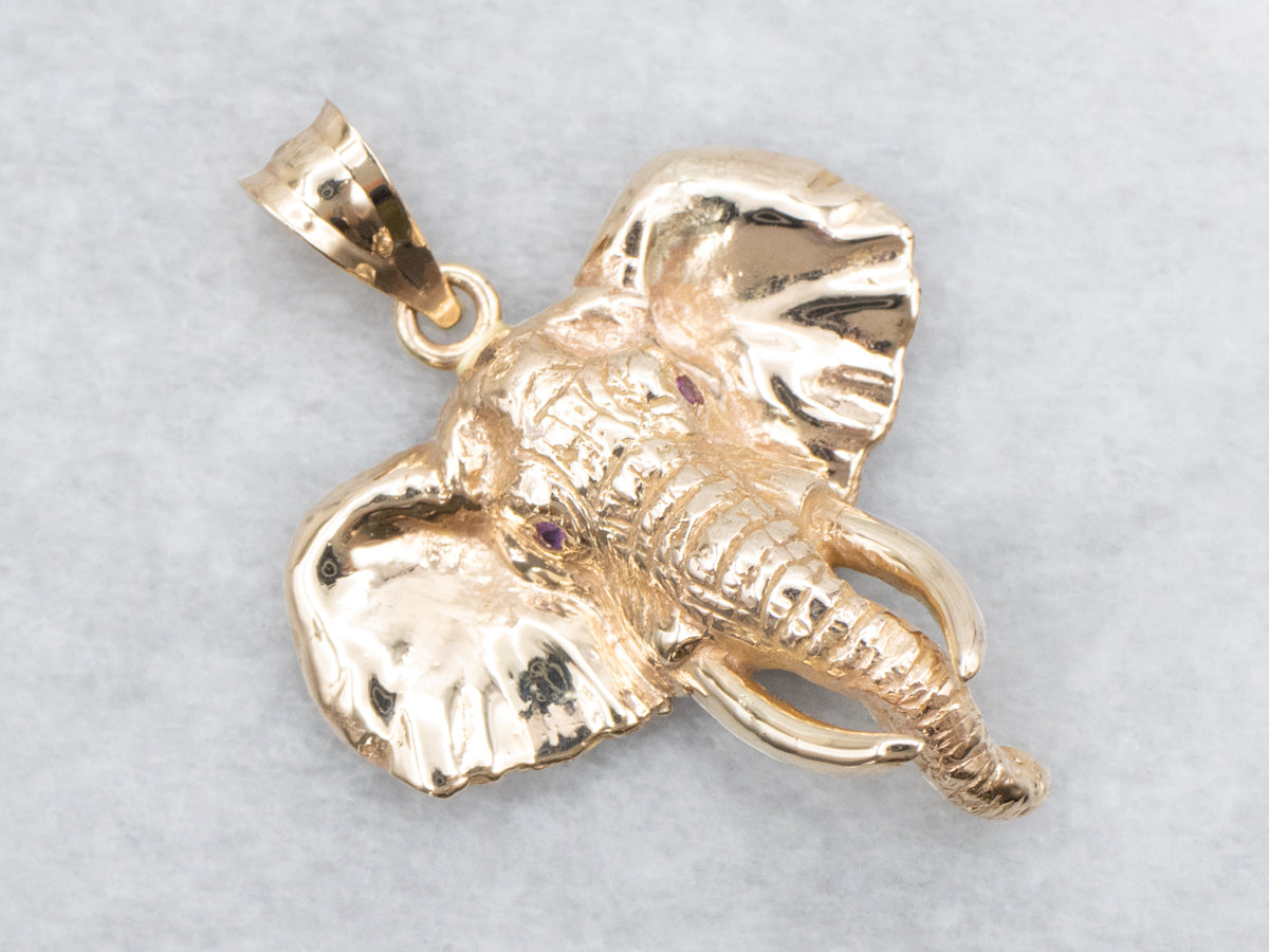 Ruby Polished Gold Elephant Pendant