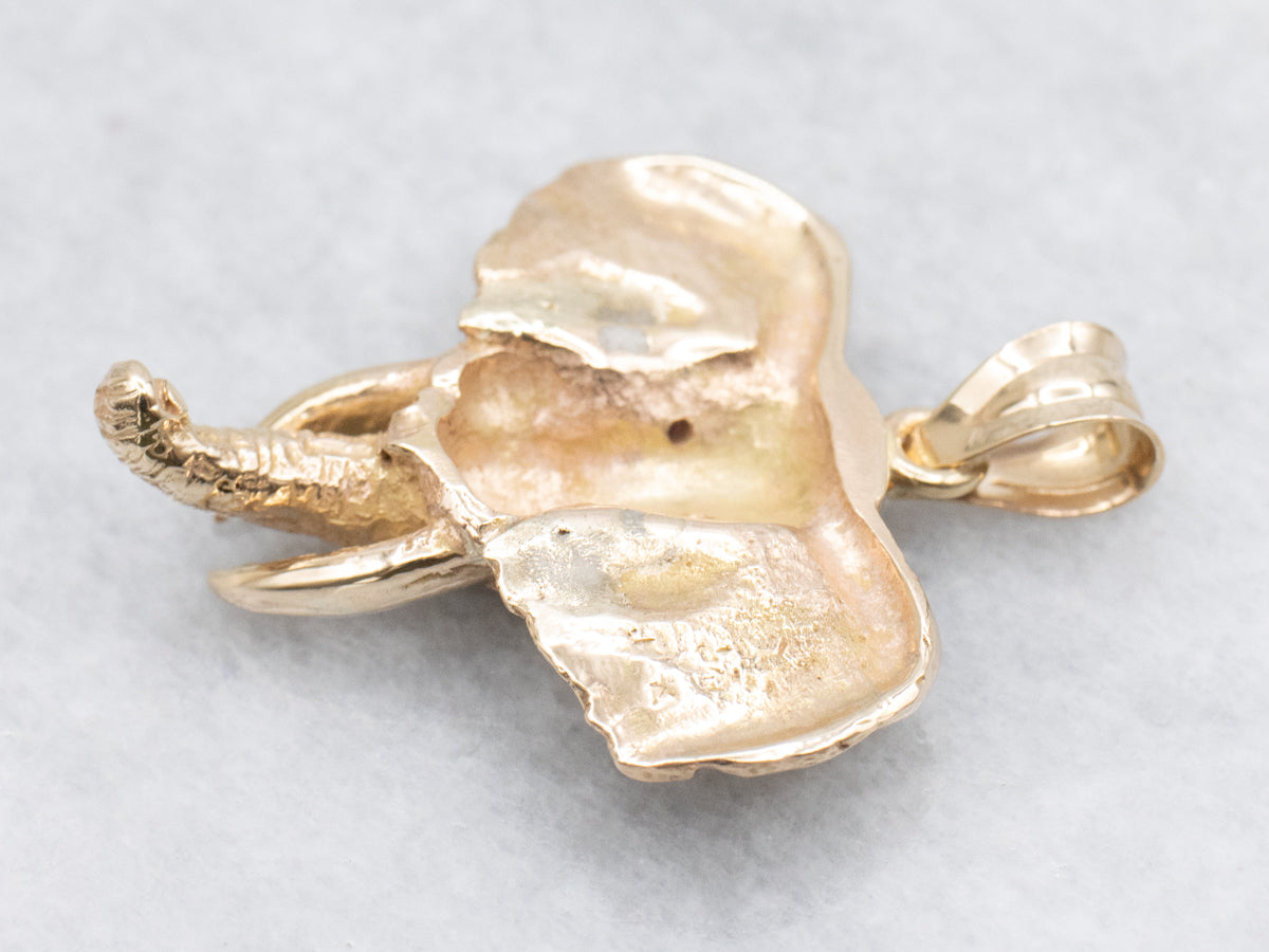 Ruby Polished Gold Elephant Pendant