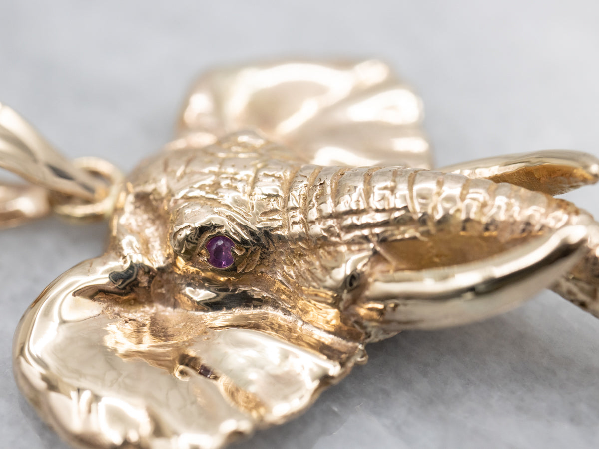 Ruby Polished Gold Elephant Pendant