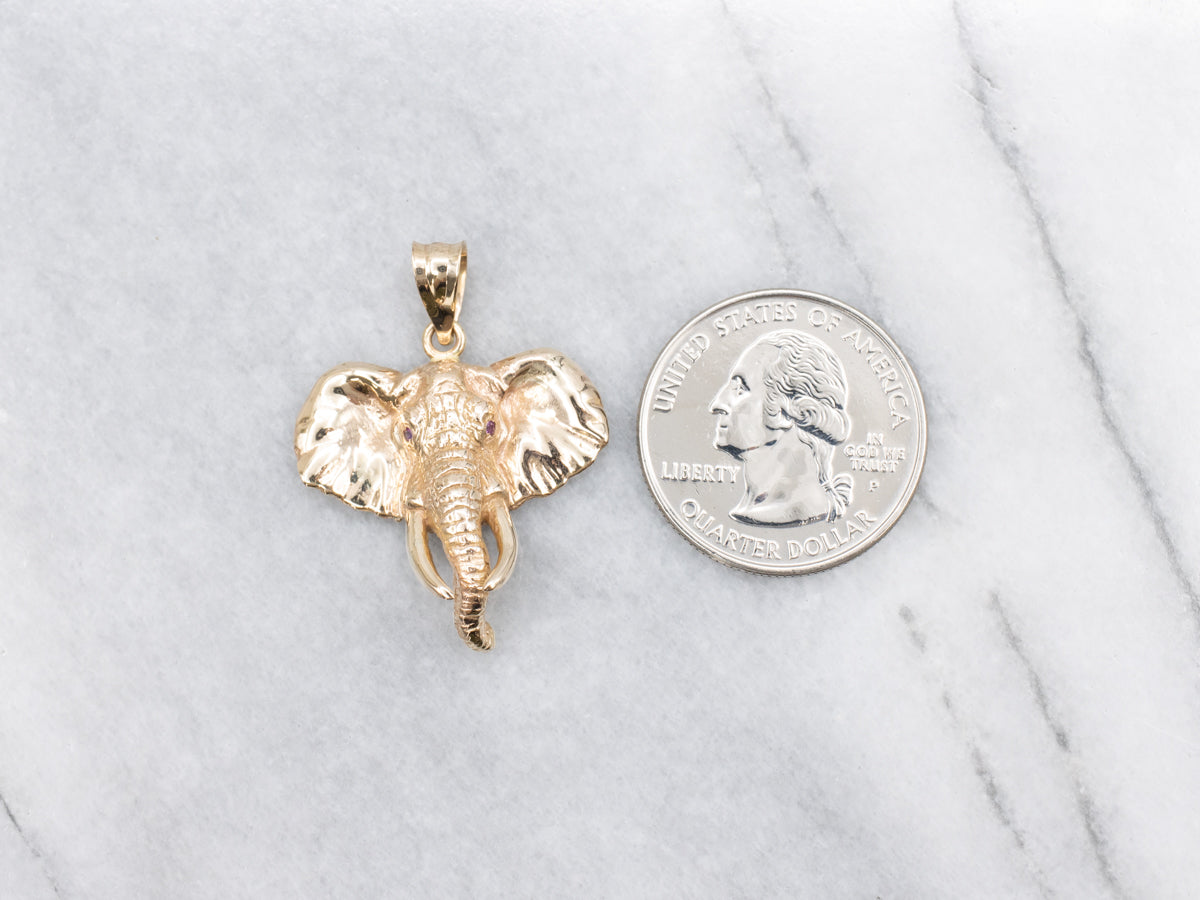 Ruby Polished Gold Elephant Pendant
