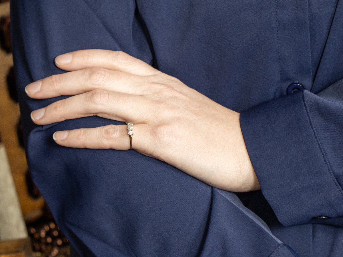 Old Mine Cut Diamond Three Stone Engagement Ring