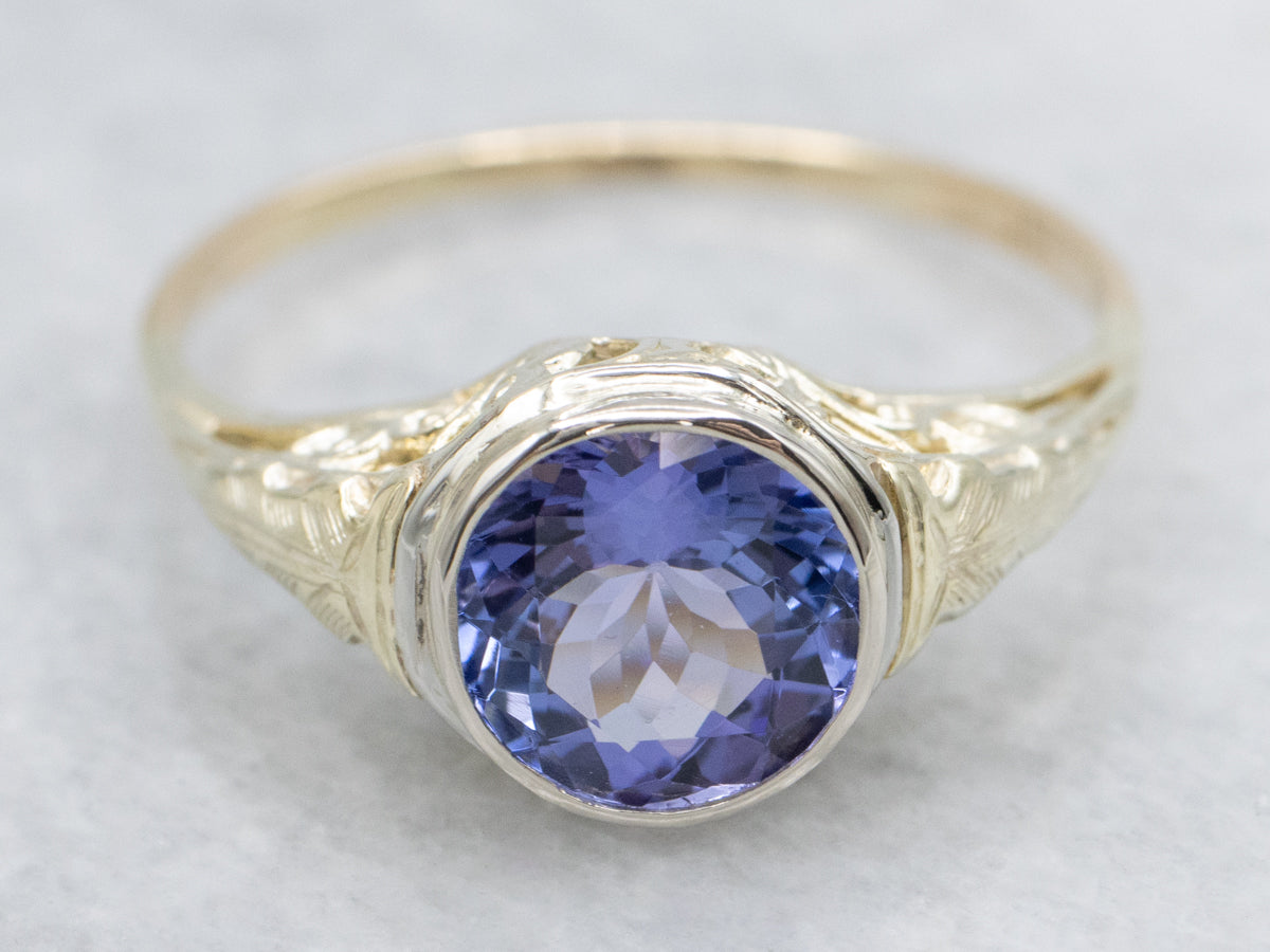 Art Deco Bezel-Set Tanzanite Filigree Ring