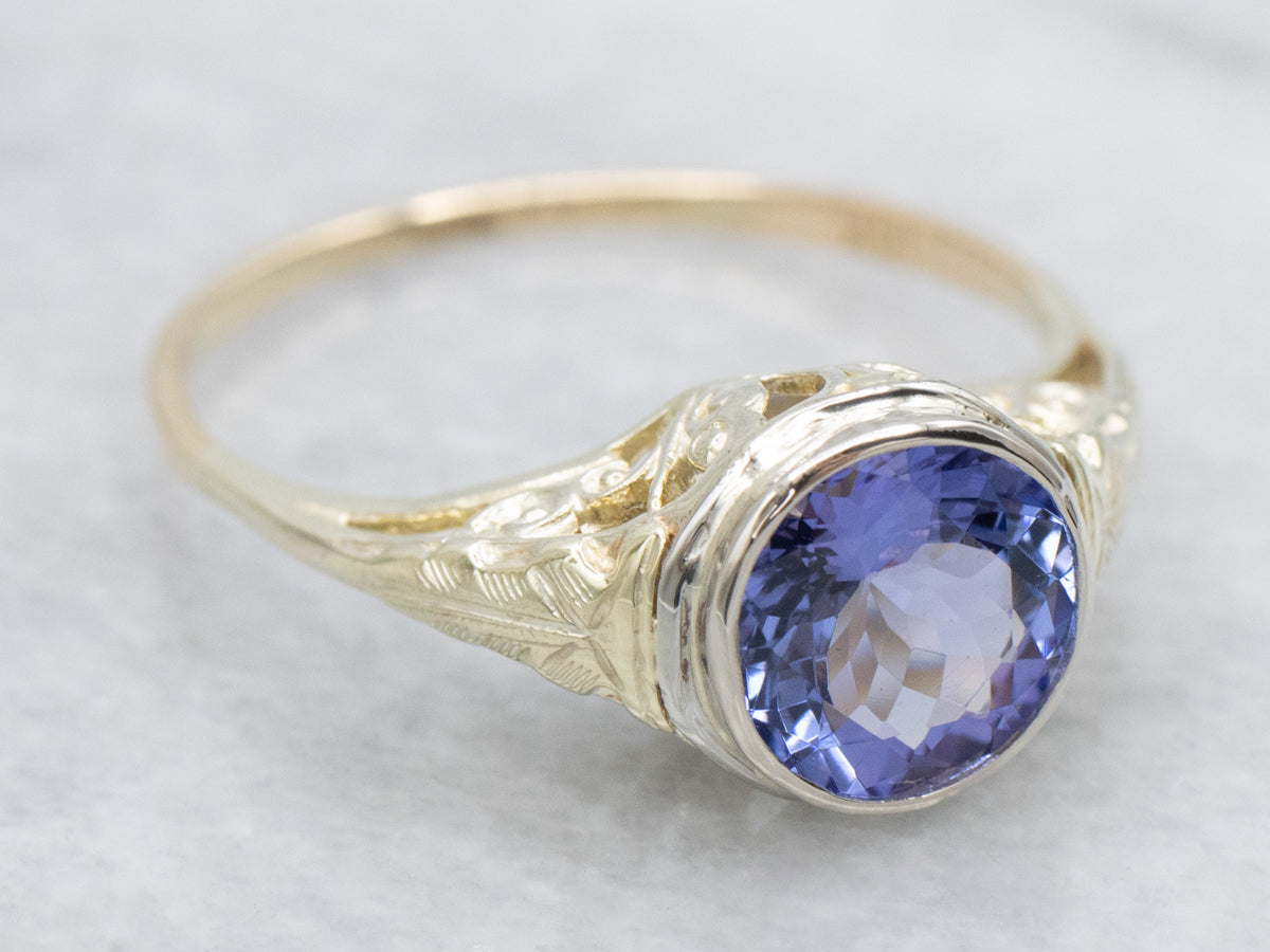 Art Deco Bezel-Set Tanzanite Filigree Ring