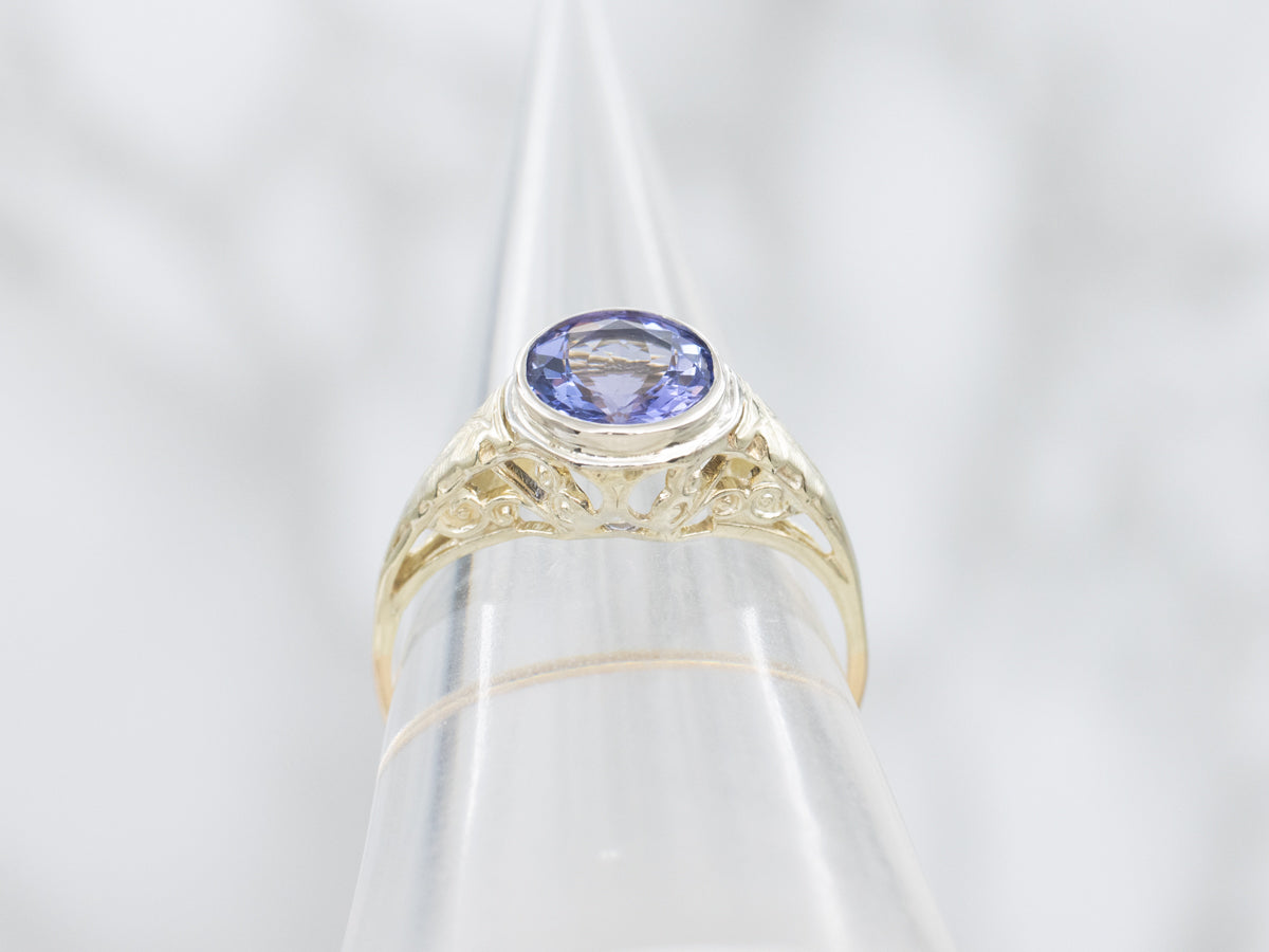 Art Deco Bezel-Set Tanzanite Filigree Ring