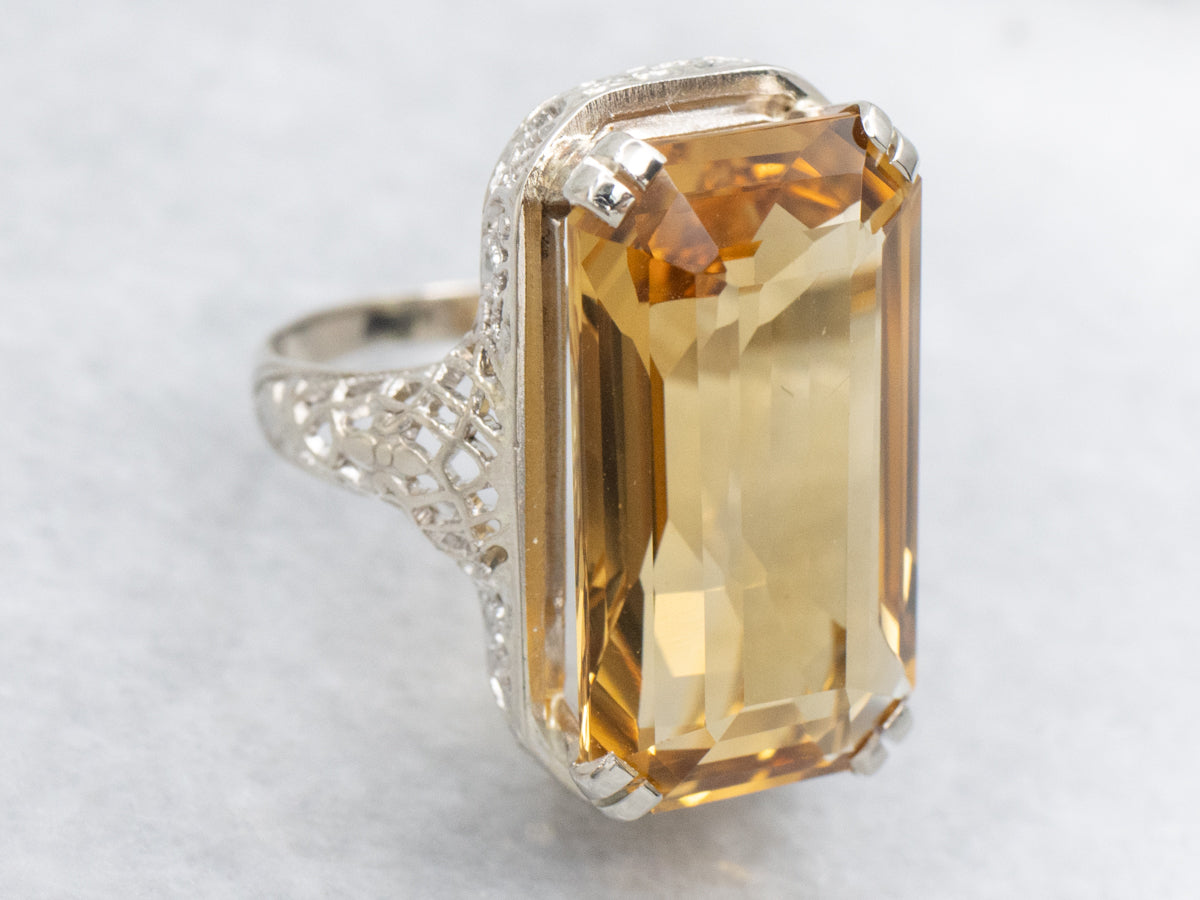 Antique Gold Filigree Citrine Ring