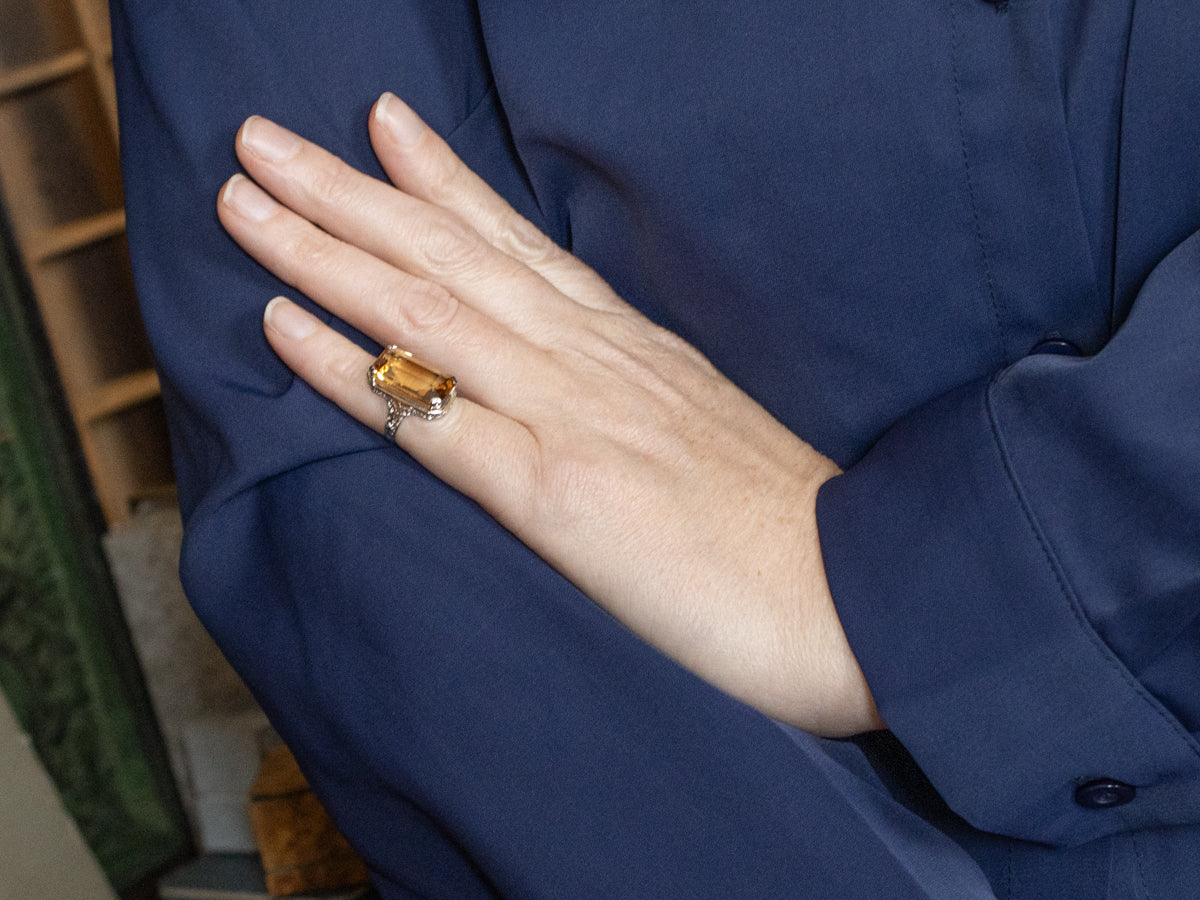 Antique Gold Filigree Citrine Ring