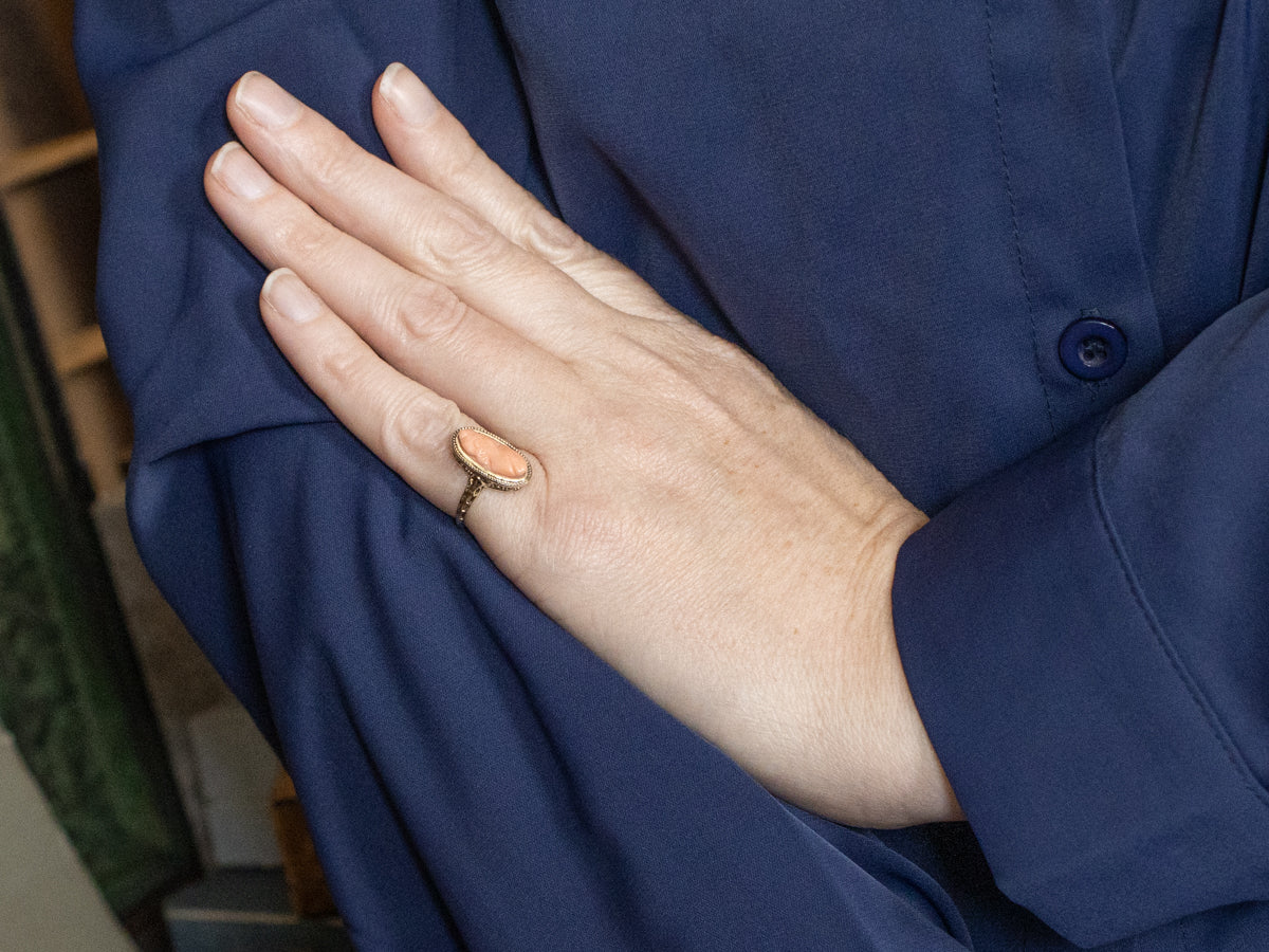 Antique Carved Coral Cameo Gold Filigree Ring