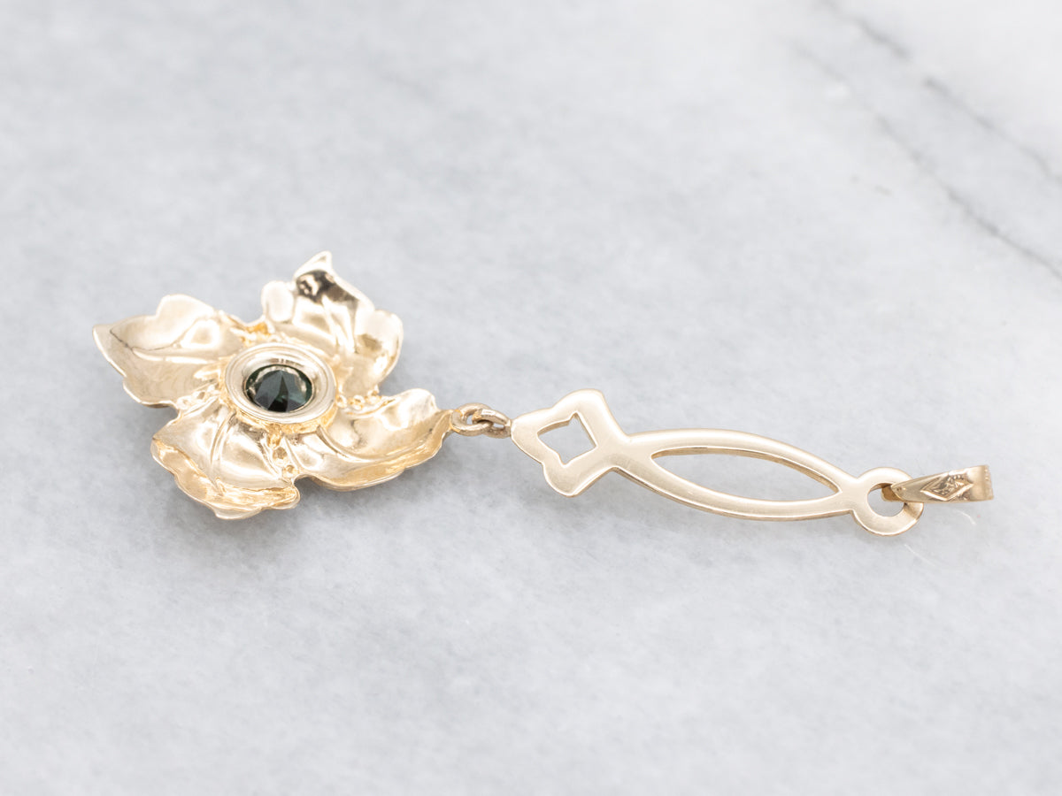 Bezel Set Green Tourmaline Floral Drop Pendant
