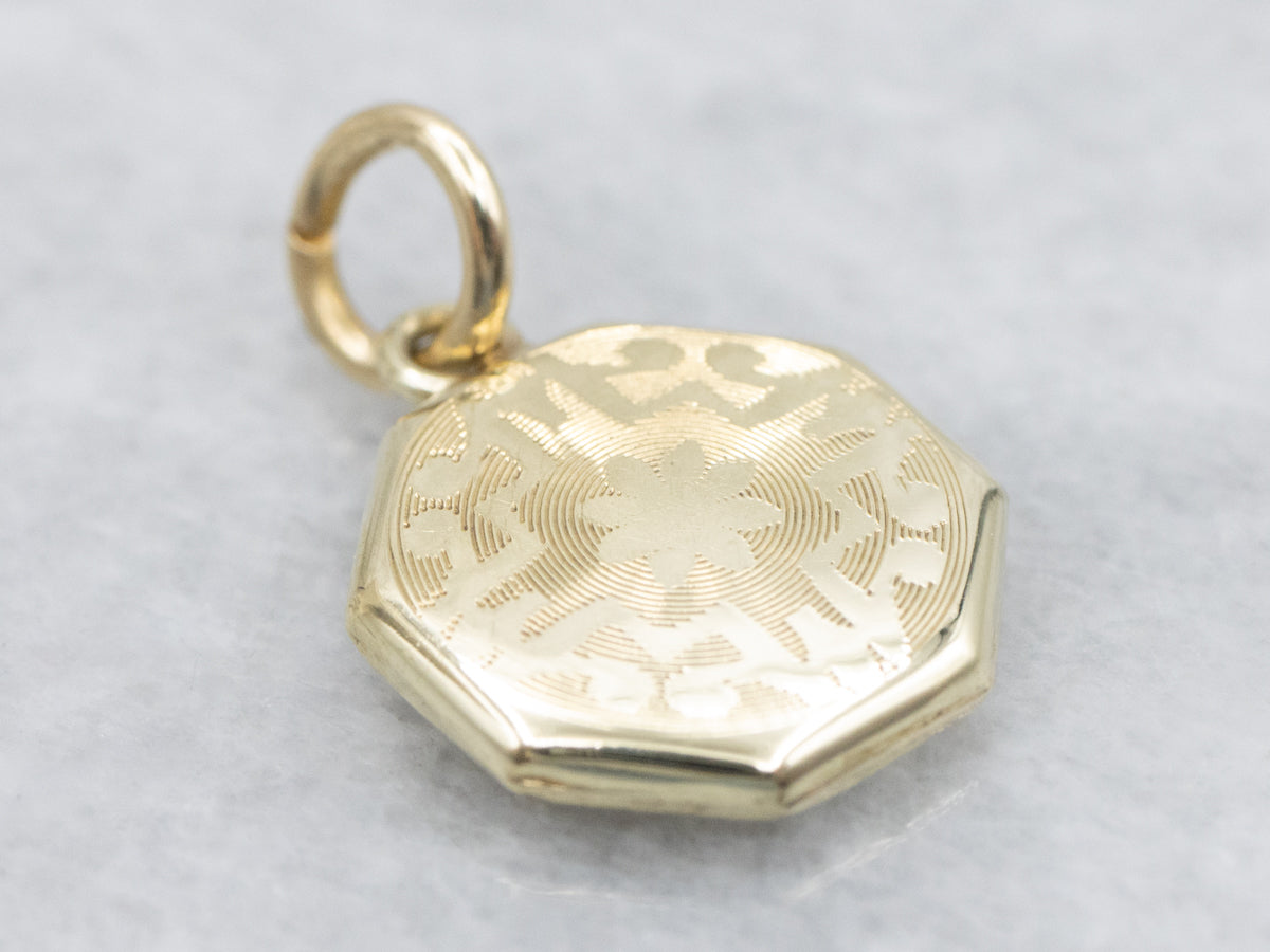 Etched Gold Monogram &quot;MOB&quot; Floral Charm Pendant