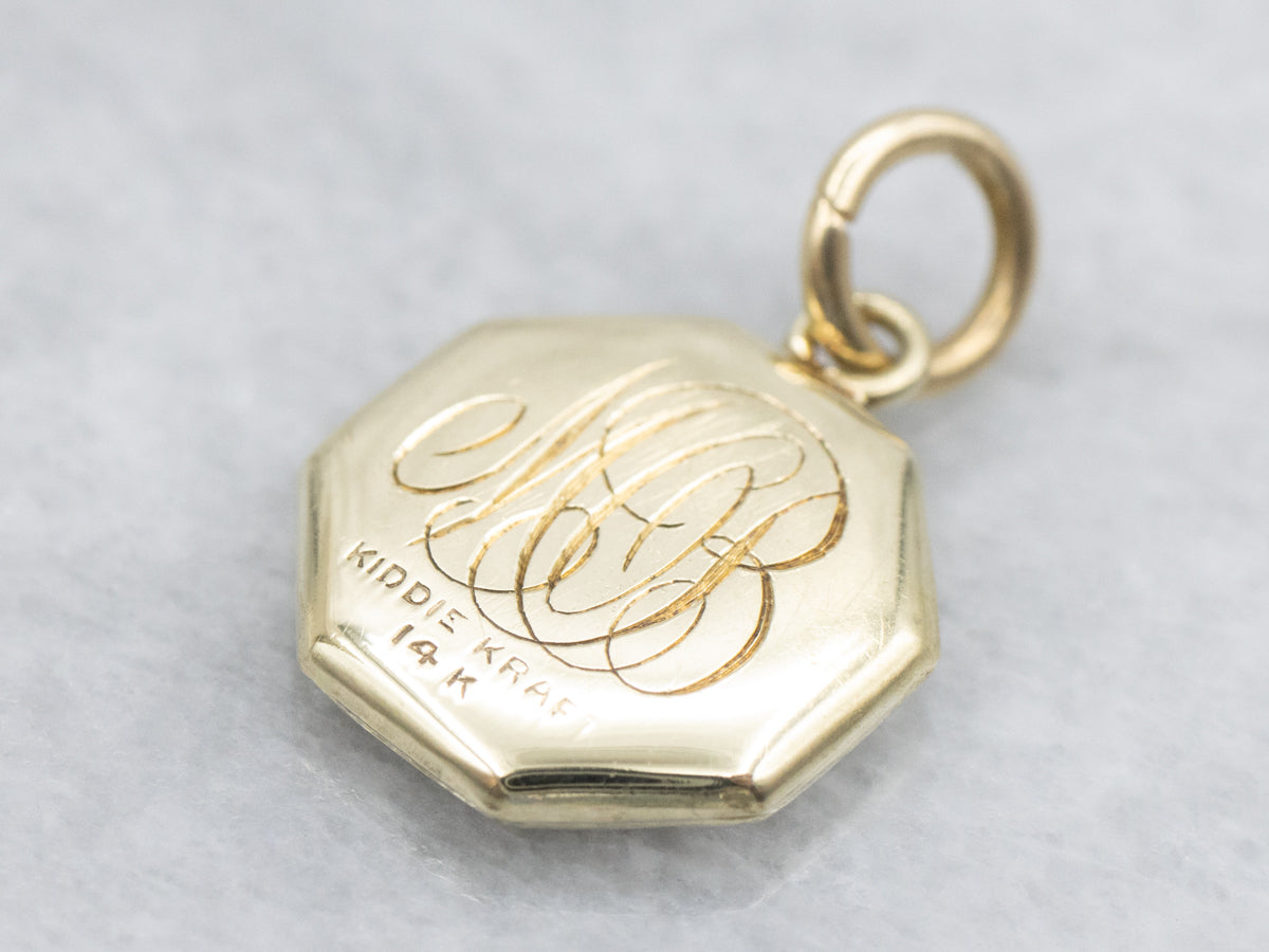 Etched Gold Monogram "MOB" Floral Charm Pendant