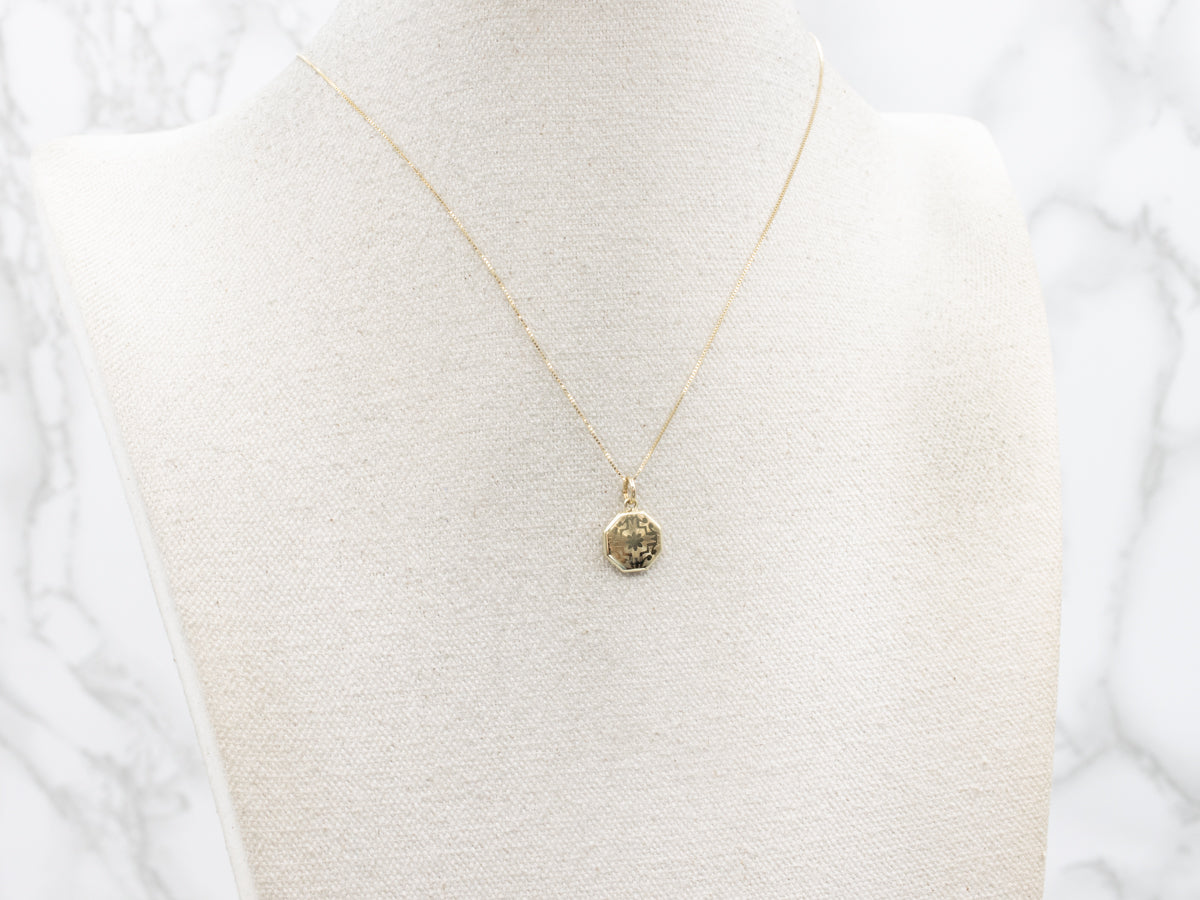 Etched Gold Monogram "MOB" Floral Charm Pendant