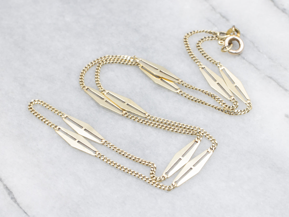 Marquise-Shaped Station Gold Curb Link Necklace