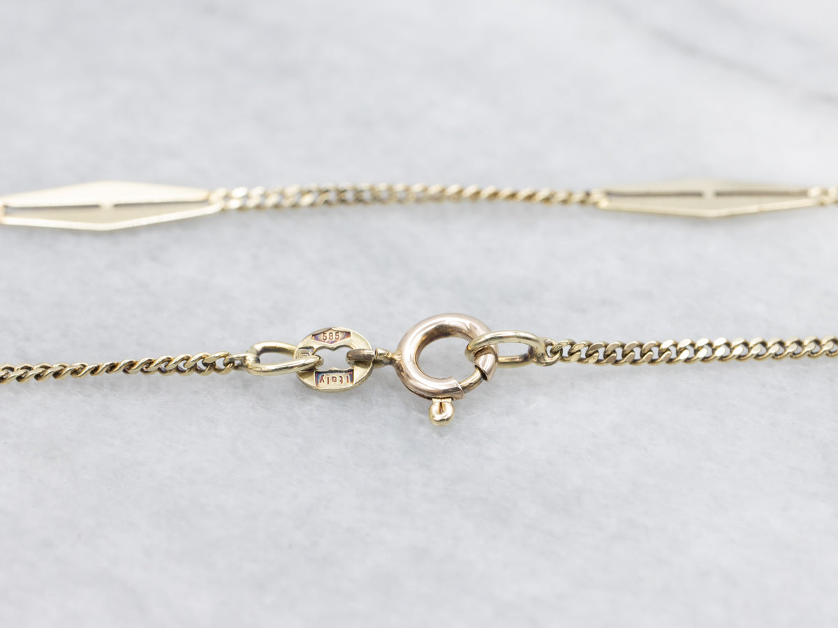 Marquise-Shaped Station Gold Curb Link Necklace