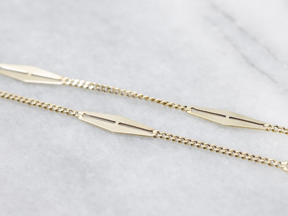 Marquise-Shaped Station Gold Curb Link Necklace