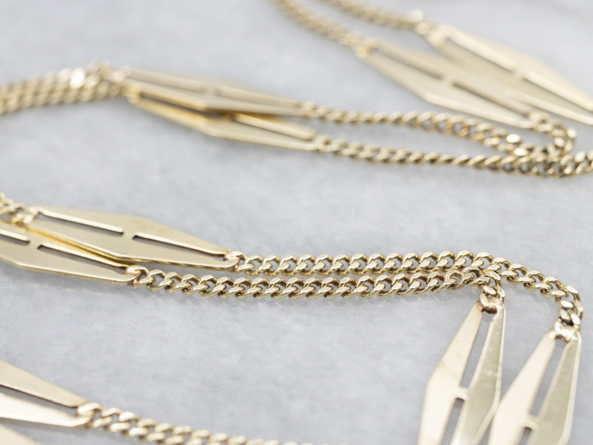 Marquise-Shaped Station Gold Curb Link Necklace