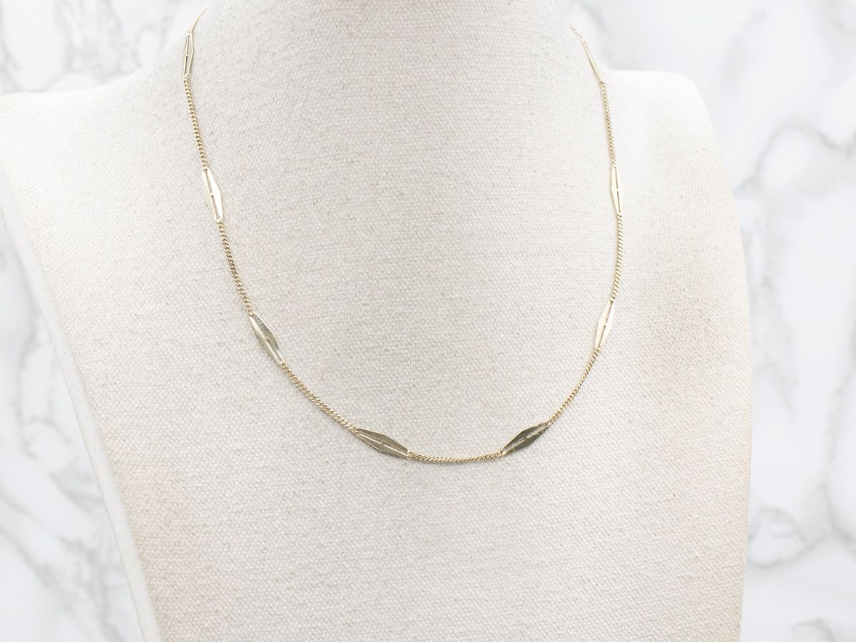 Marquise-Shaped Station Gold Curb Link Necklace