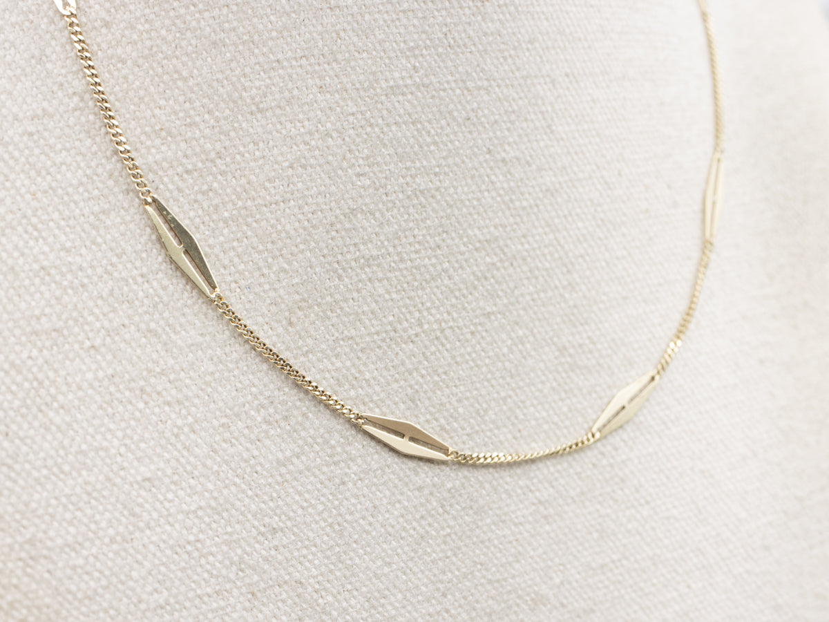 Marquise-Shaped Station Gold Curb Link Necklace