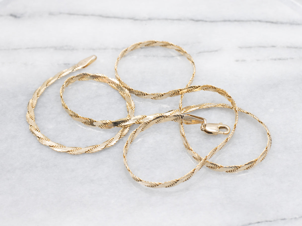 Long Flat Yellow Gold Rope Chain