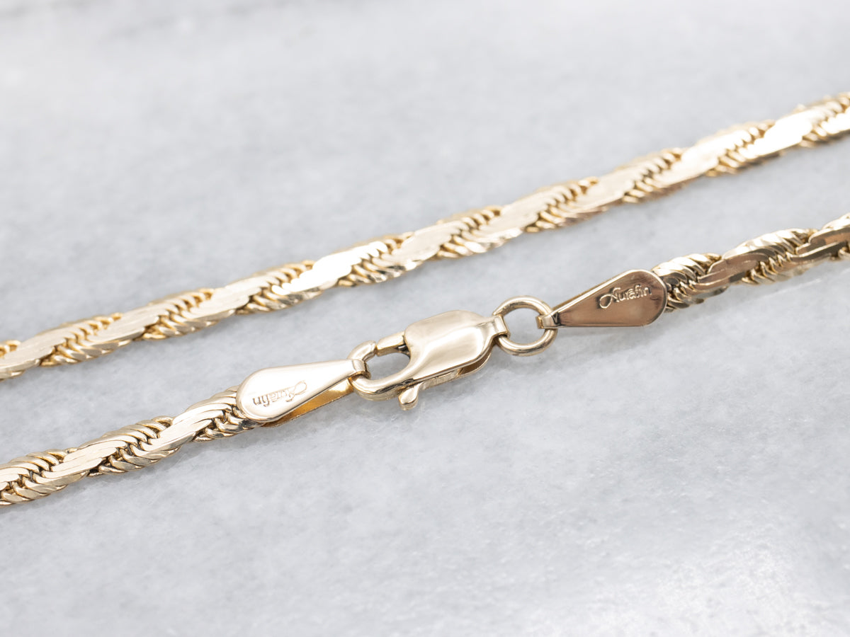 Long Flat Yellow Gold Rope Chain